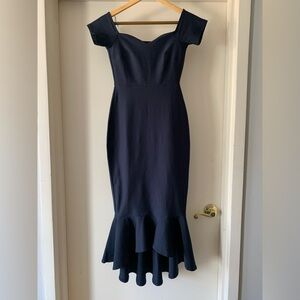 Lulus How Much I Care Midnight Blue Off-the-Shoulder Midi Dress. Size XS.